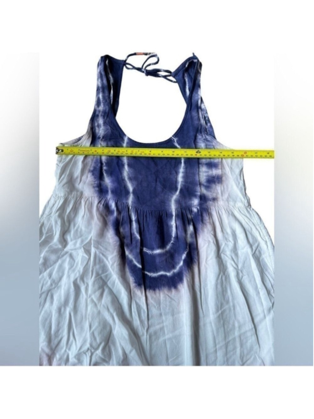 Roxy Blue White Tie Dye High Low Tank Dress Boho Beach Cover Up - Picture 12 of 12